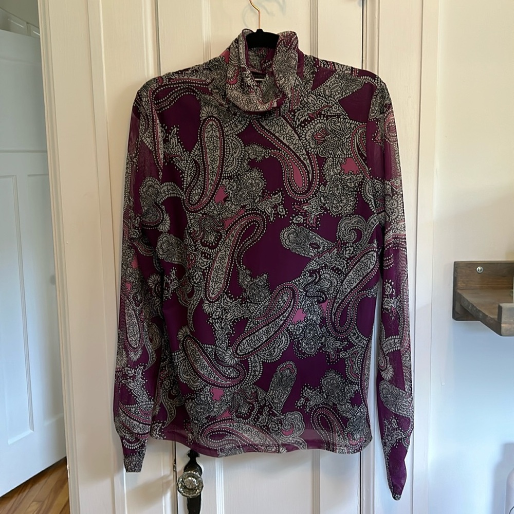 Women's Long Sleeve Turtleneck Tee - Purple Paisley